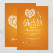 Invitation Fête de l'mariée Élégante Clé De Mon Coeur Orange (Devant / Derrière)