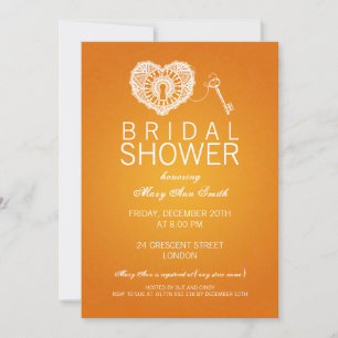 Invitation Fête de l'mariée Élégante Clé De Mon Coeur Orange