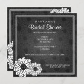 Invitation Fête de l'mariée élégante Dahlia Floral Black (Devant / Derrière)