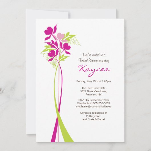 Invitation Fête de l'mariée élégante de bouquet rose et vert  (Devant)