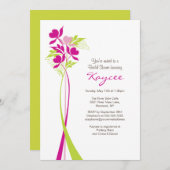 Invitation Fête de l'mariée élégante de bouquet rose et vert  (Devant / Derrière)