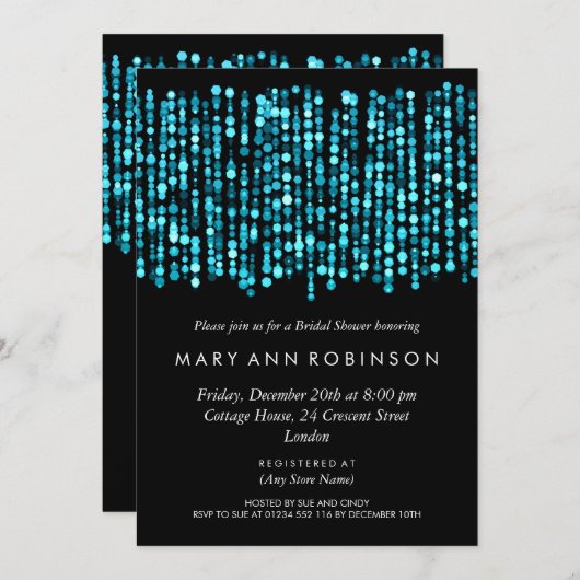 Invitation Fête de l'mariée élégante Lumière Turquoise Modern (Devant / Derrière)