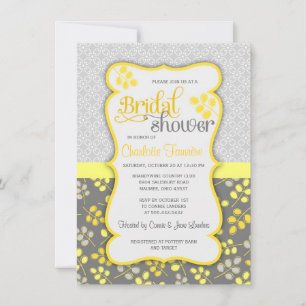 Invitation Fête de l'mariée élégante moderne jaune et gris