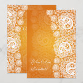 Invitation Fête de l'mariée élégante Paisley Lace Orange (Devant / Derrière)