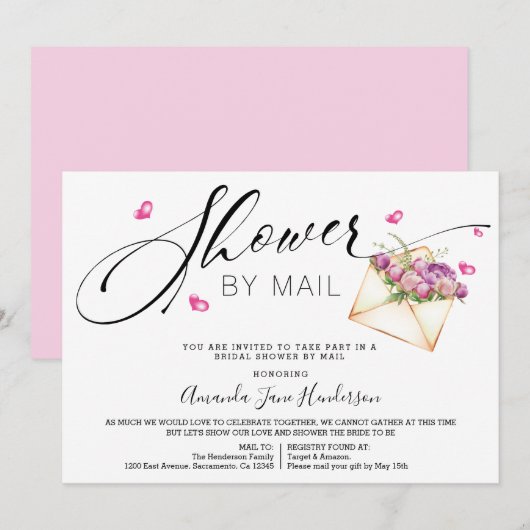 Invitation Fête de l'mariée élégante par courrier (Devant / Derrière)