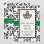 Invitation Fête de l'mariée Emerald Green Fleur de Lis (Devant / Derrière)