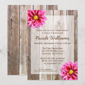 Invitation Fête de l'mariée en bois de la grange rose Dahlia (Devant / Derrière)