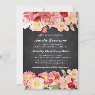 Invitation Fête de l'mariée en damier Vintage rose moderne