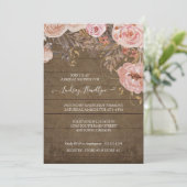 Invitation Fête de l'mariée en or Rose Boho en bois rustique (Debout devant)