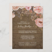 Invitation Fête de l'mariée en or Rose Boho en bois rustique (Devant / Derrière)