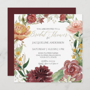 Invitation Fête de l'mariée Fall Floral Burgundy Blush Roses