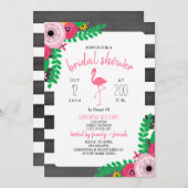 Invitation Fête de l'mariée Flamant rose Boho - rose + noir (Devant / Derrière)