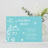 Invitation Fête de l'mariée fleurie de papillon Turquoise Inv (Debout devant)