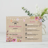 Invitation Fête de l'mariée Floral Burlap Jars Pink Itinérair (Debout devant)