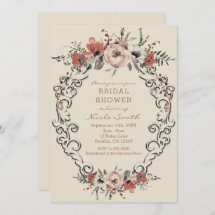 Invitation Fête de l'mariée florale beige Vintage