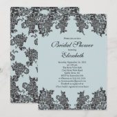 Invitation Fête de l'mariée florale Black & Blue Modern Lace (Devant / Derrière)