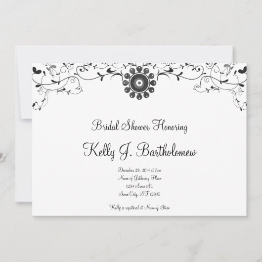 Invitation Fête de l'mariée florale blanche noire (Devant)