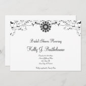 Invitation Fête de l'mariée florale blanche noire (Devant / Derrière)