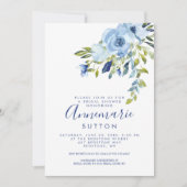 Invitation Fête de l'mariée florale Bleu clair et Marine| (Devant)