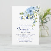 Invitation Fête de l'mariée florale Bleu clair et Marine| (Debout devant)