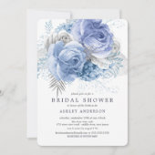 Invitation Fête de l'mariée florale bleue et argent (Devant)