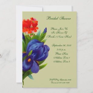 Invitation Fête de l'mariée florale Blue Iris Bouquet Invitat