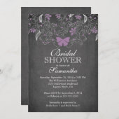 Invitation Fête de l'mariée florale de papillon mauve en tabl (Devant / Derrière)