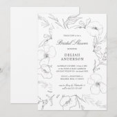 Invitation Fête de l'mariée florale de Peony esquissé à la ma (Devant / Derrière)