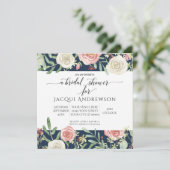 Invitation Fête de l'mariée florale des Roses de la marine et (Debout devant)