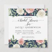 Invitation Fête de l'mariée florale des Roses de la marine et (Devant)