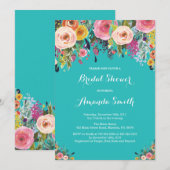 Invitation Fête de l'mariée Florale Fleurie Aqua Turquoise Tu (Devant / Derrière)