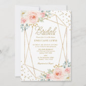 Invitation Fête de l'mariée florale Géométrique Blush Gold Co (Devant)