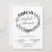 Invitation Fête de l'mariée Florale noire et blanche (Devant)