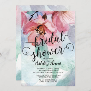 Invitation Fête de l'mariée florale rose aquarelle moderne