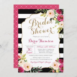 Invitation Fête de l'mariée florale rose brun chic
