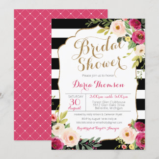 Invitation Fête de l'mariée florale rose brun chic