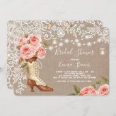 Invitation Fête de l'mariée florale rose Burlap et dentelle B (Devant / Derrière)