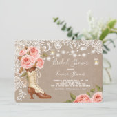 Invitation Fête de l'mariée florale rose Burlap et dentelle B (Debout devant)