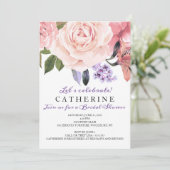 Invitation Fête de l'mariée florale rose et verdoyante (Debout devant)