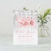 Invitation Fête de l'mariée florale Rose Gold Silver (Debout devant)