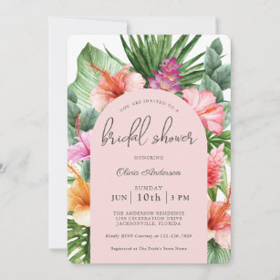 Invitation Fête de l'mariée florale tropicale luxuriante et L