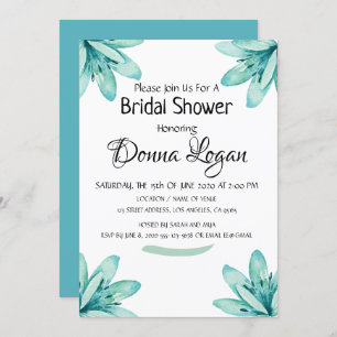 Invitation Fête de l'mariée florale Turquoise de couleur d'ea