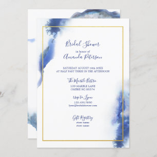 Invitation Fête de l'mariée Gold Frame en marbre bleu