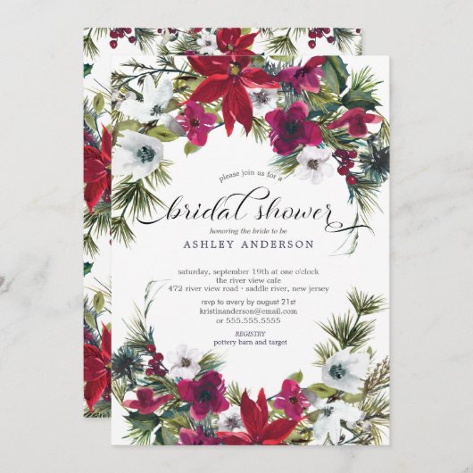 Invitation Fête de l'mariée Holly de Poinsettia (Devant / Derrière)