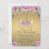 Invitation Fête de l'mariée Hommage, licorne, or métallique, (Devant)