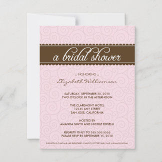 Invitation Fête de l'mariée intemporel (rose/choco