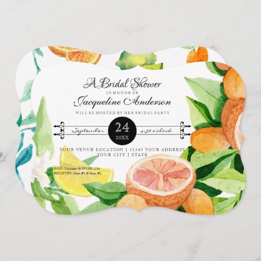 Invitation Fête de l'mariée Jardin extérieur rustique Lemon O (Devant / Derrière)