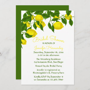 Invitation Fête de l'mariée jaune Citron et aquarelle verte