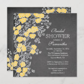 Invitation Fête de l'mariée Jaune gris Fleur de tableau noir  (Devant / Derrière)