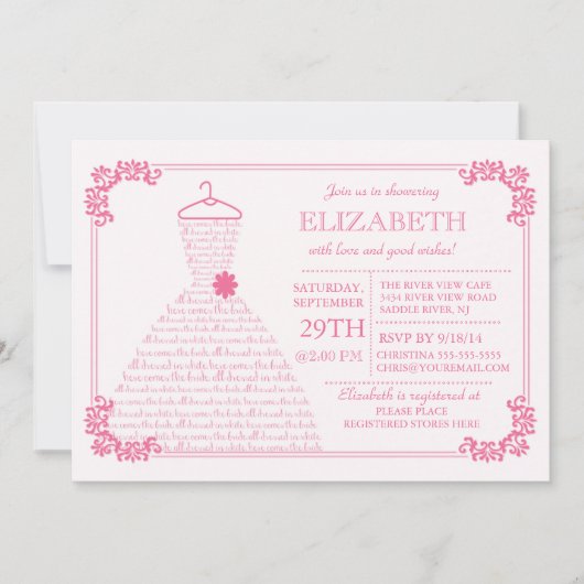 Invitation Fête de l'mariée Mariage rose pâle (Devant)